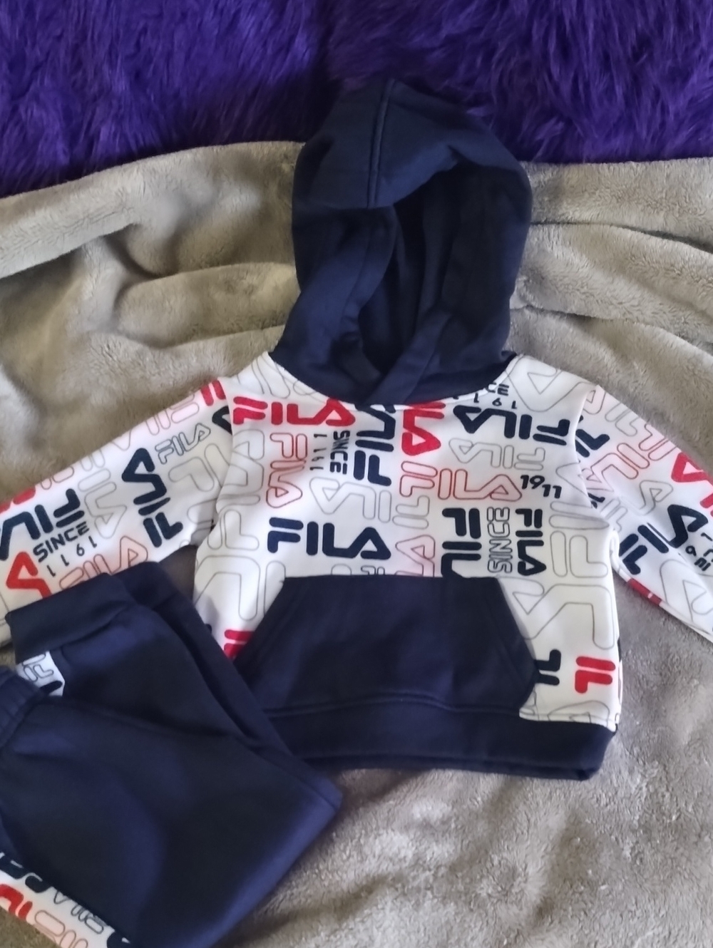 Fila Kids Navy, White & Red Logo Pullover Hoodie